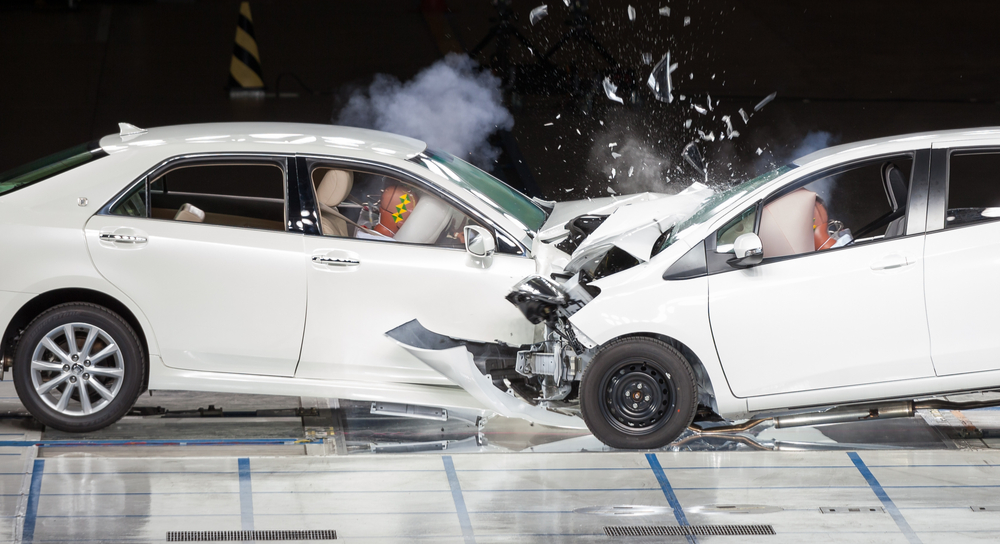 Front end collision during a crash test