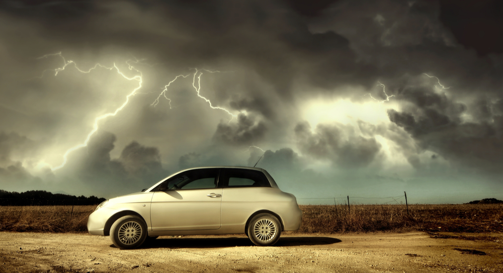 Car in lightning storm