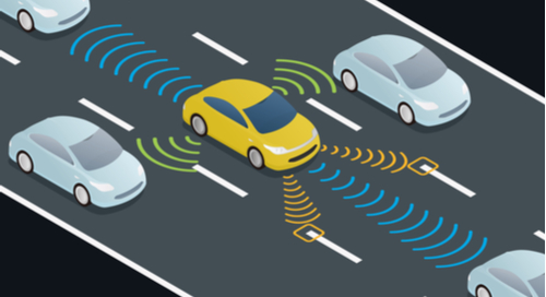 autonomous car driving on road with sensing systems